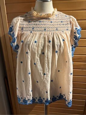 Absolutely Gorgeous Ultra Pink Cream Blouse with Blue Embroidery